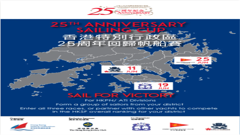 香港特別行政區25周年回歸帆船賽|地點：維多利亞港，港島南區，西貢區|時間：2022.6.1-2022.6.25